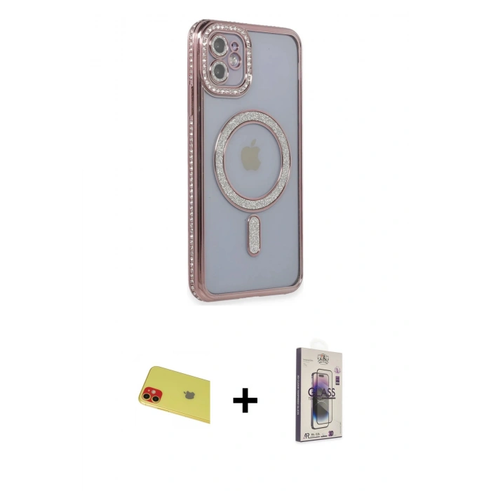 MARSİLYAN™- iPhone 11 Kılıf Zirve Doku Prime - Siyah Bilvis 3D Cam Ekran Koruyucu + Rainbow Kamera Lens Koruma Cam - KI