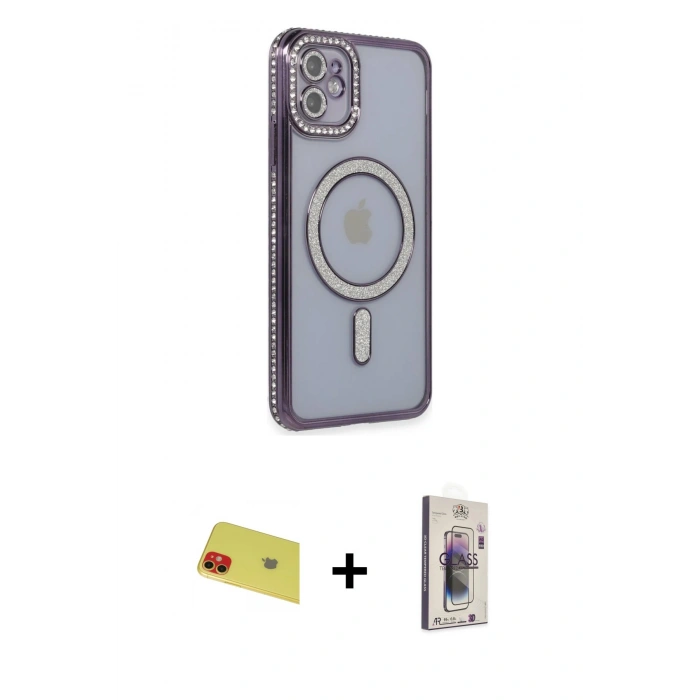 MARSİLYAN™- iPhone 11 Kılıf Zirve Doku Prime - Siyah Bilvis 3D Cam Ekran Koruyucu + Rainbow Kamera Lens Koruma Cam - KI