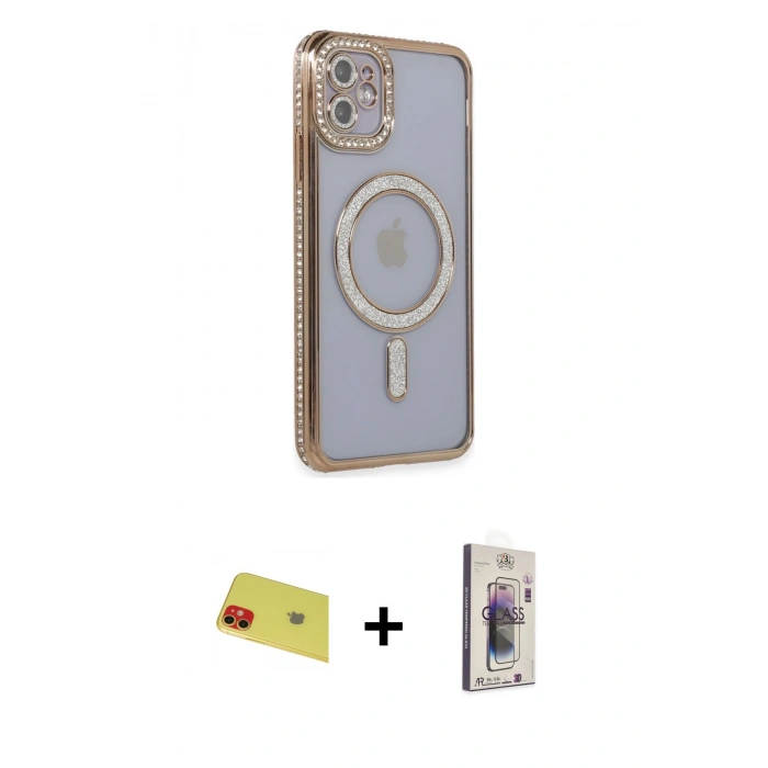 MARSİLYAN™- iPhone 11 Kılıf Zirve Doku Prime - Siyah Bilvis 3D Cam Ekran Koruyucu + Rainbow Kamera Lens Koruma Cam - KI