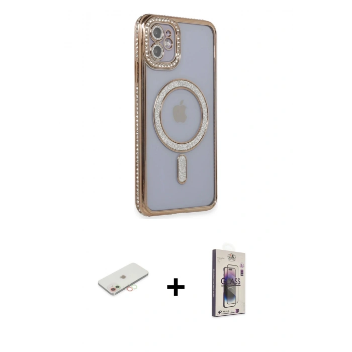 MARSİLYAN™- iPhone 11 Kılıf Zirve Doku Prime - Siyah Bilvis 3D Cam Ekran Koruyucu + Renkli Kamera Lens Koruma Cam - YL