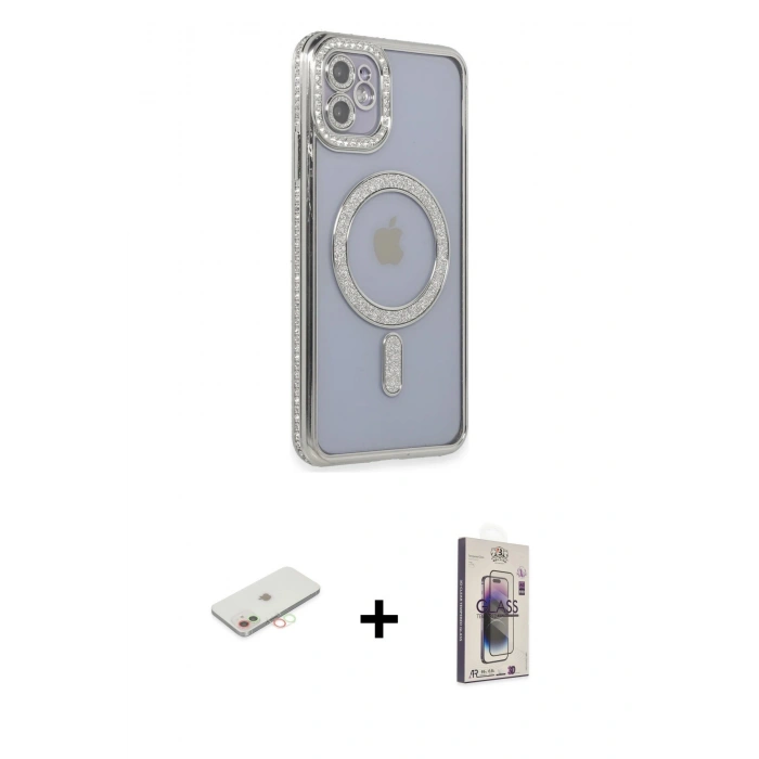 MARSİLYAN™- iPhone 11 Kılıf Zirve Doku Prime - Siyah Bilvis 3D Cam Ekran Koruyucu + Renkli Kamera Lens Koruma Cam - YL