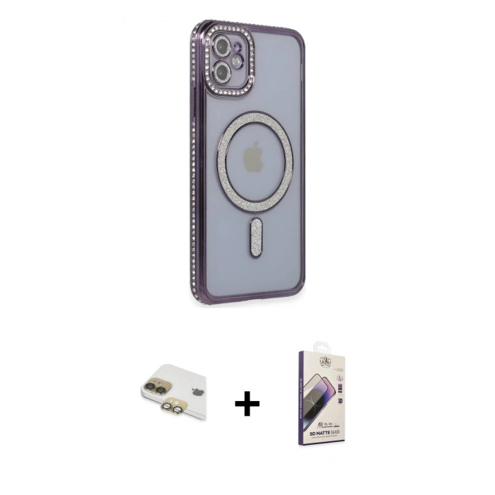 MARSİLYAN™- iPhone 11 Kılıf Zirve Doku Prime - Siyah Bilvis 3D Mat Cam Ekran Koruyucu + Pers Alüminyum Kamera Lens - GD
