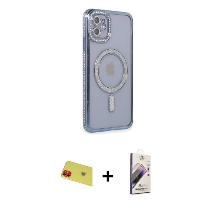MARSİLYAN™- iPhone 11 Kılıf Zirve Doku Prime - Siyah Bilvis 3D Mat Cam Ekran Koruyucu + Rainbow Kamera Lens Koruma Cam - KI
