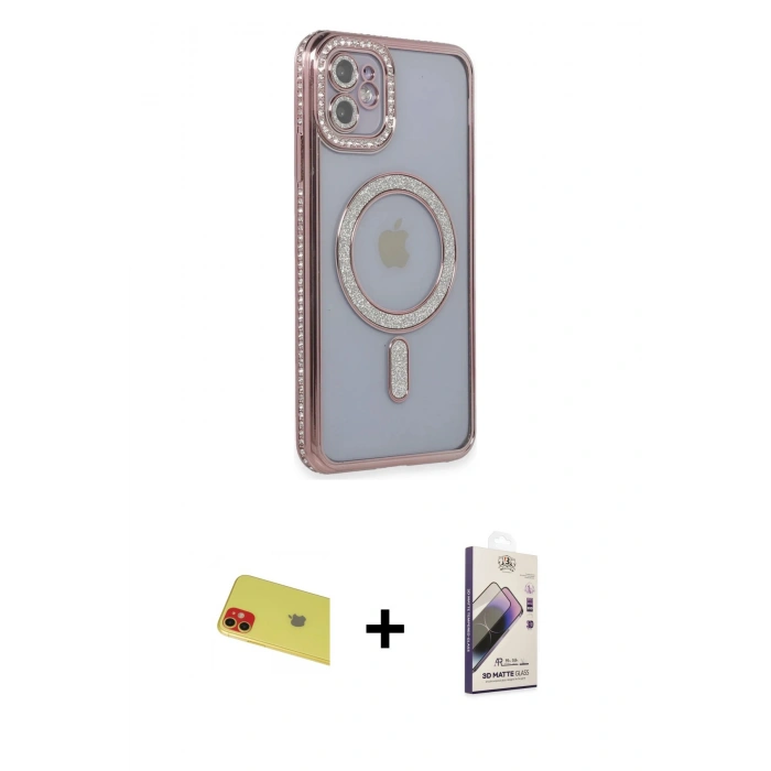 MARSİLYAN™- iPhone 11 Kılıf Zirve Doku Prime - Siyah Bilvis 3D Mat Cam Ekran Koruyucu + Rainbow Kamera Lens Koruma Cam - KI