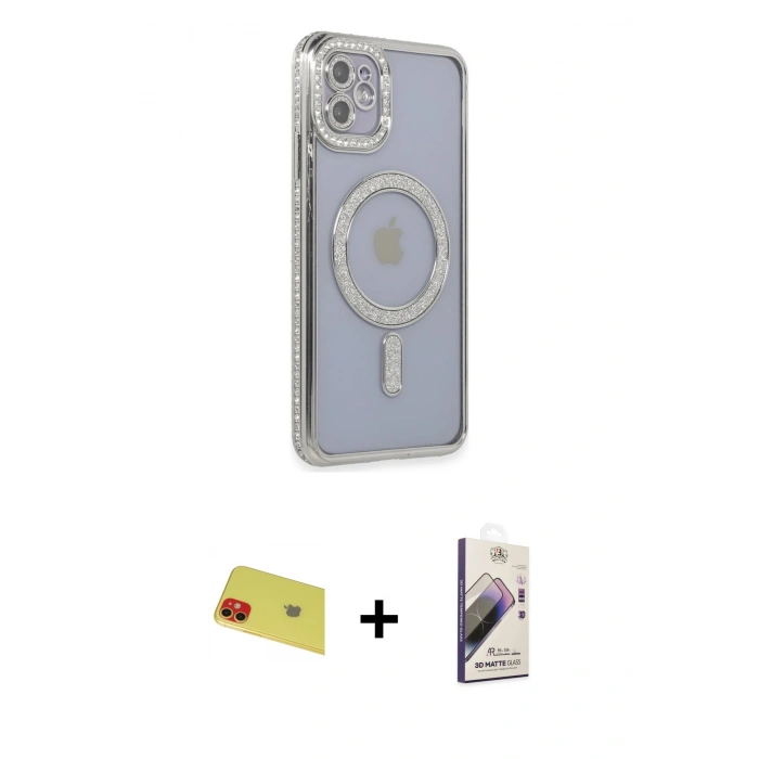 MARSİLYAN™- iPhone 11 Kılıf Zirve Doku Prime - Siyah Bilvis 3D Mat Cam Ekran Koruyucu + Rainbow Kamera Lens Koruma Cam - KI