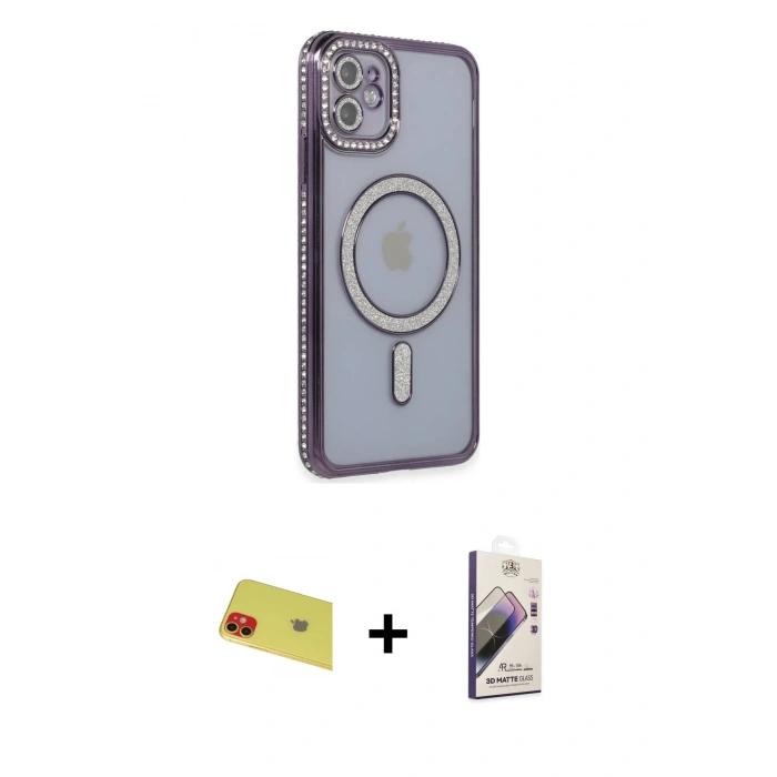 MARSİLYAN™- iPhone 11 Kılıf Zirve Doku Prime - Siyah Bilvis 3D Mat Cam Ekran Koruyucu + Rainbow Kamera Lens Koruma Cam - KI