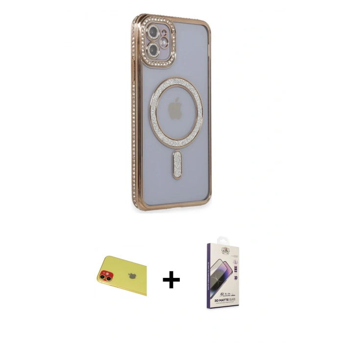 MARSİLYAN™- iPhone 11 Kılıf Zirve Doku Prime - Siyah Bilvis 3D Mat Cam Ekran Koruyucu + Rainbow Kamera Lens Koruma Cam - KI