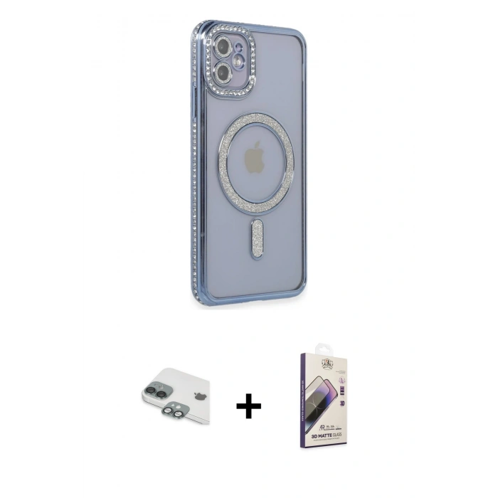 MARSİLYAN™- iPhone 11 Kılıf Zirve Doku Prime - Siyah Bilvis 3D Mat Cam Ekran Koruyucu + Pers Alüminyum Kamera Lens - YL