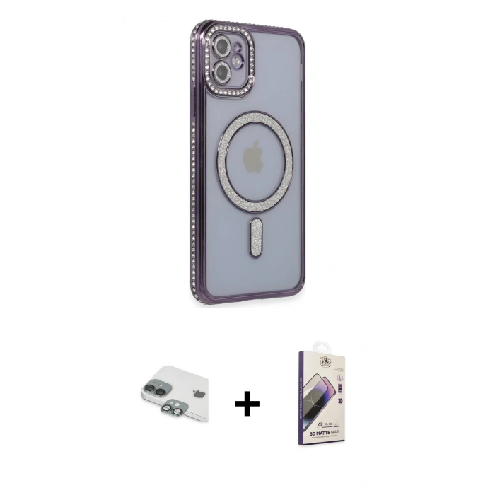 MARSİLYAN™- iPhone 11 Kılıf Zirve Doku Prime - Siyah Bilvis 3D Mat Cam Ekran Koruyucu + Pers Alüminyum Kamera Lens - YL