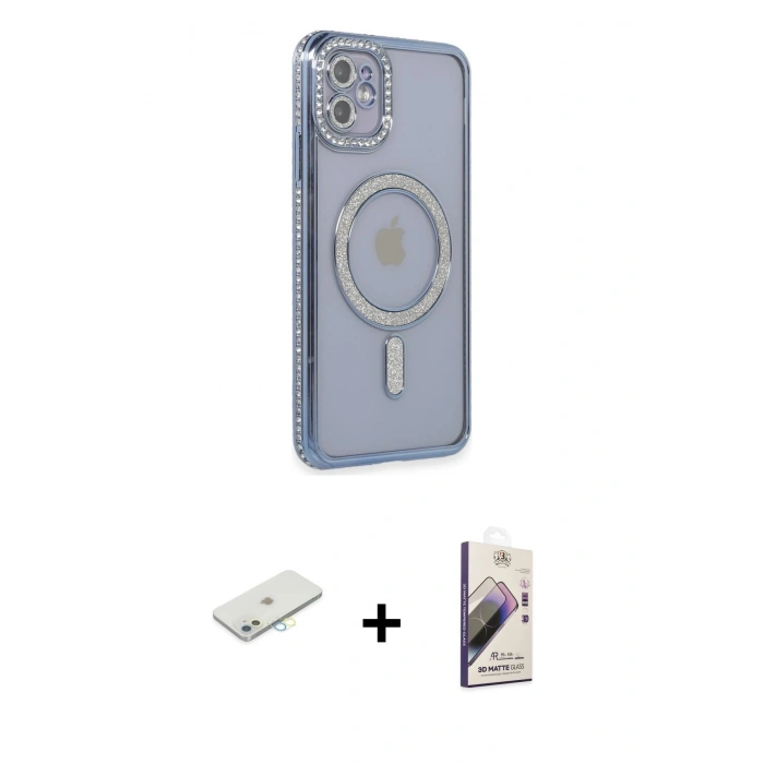 MARSİLYAN™- iPhone 11 Kılıf Zirve Doku Prime - Siyah Bilvis 3D Mat Cam Ekran Koruyucu + Renkli Kamera Lens Koruma Cam - SI