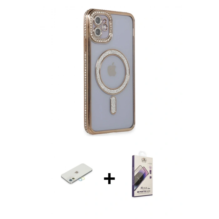 MARSİLYAN™- iPhone 11 Kılıf Zirve Doku Prime - Siyah Bilvis 3D Mat Cam Ekran Koruyucu + Renkli Kamera Lens Koruma Cam - SI