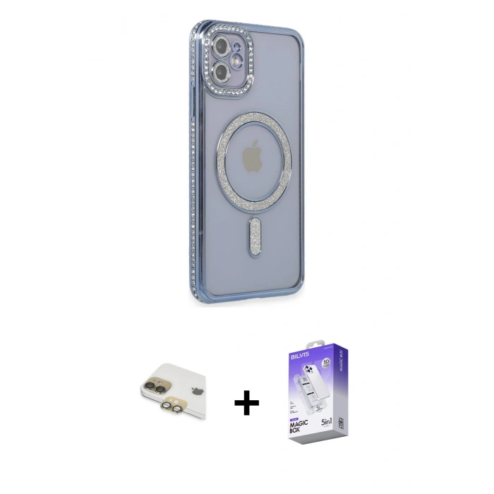 MARSİLYAN™- iPhone 11 Kılıf Zirve Doku Prime - Siyah Bilvis 5in1 3D Magic Cam Ekran Koruyucu + Gold Pers Alüminyum Kamera Lens