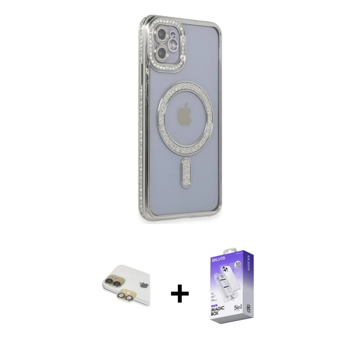 MARSİLYAN™- iPhone 11 Kılıf Zirve Doku Prime - Siyah Bilvis 5in1 3D Magic Cam Ekran Koruyucu + Gold Pers Alüminyum Kamera Lens