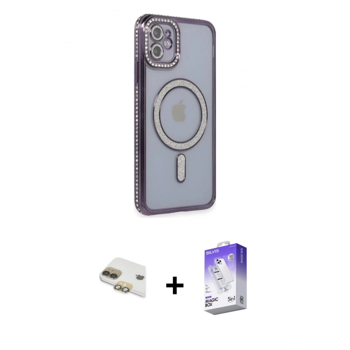 MARSİLYAN™- iPhone 11 Kılıf Zirve Doku Prime - Siyah Bilvis 5in1 3D Magic Cam Ekran Koruyucu + Gold Pers Alüminyum Kamera Lens