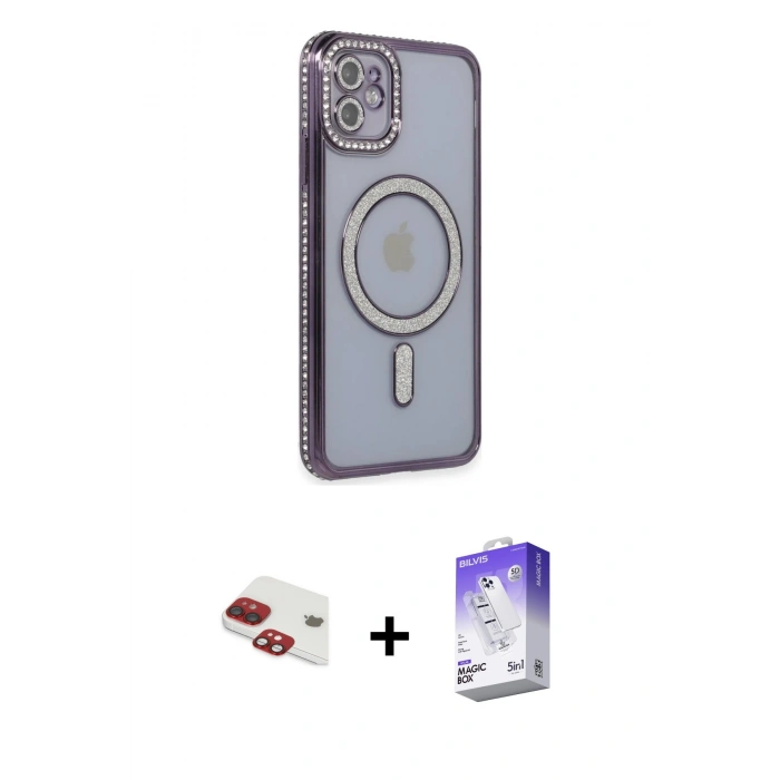 MARSİLYAN™- iPhone 11 Kılıf Zirve Doku Prime - Siyah Bilvis 5in1 3D Magic Cam Ekran Koruyucu + Kırmızı Pers Alüminyum Kamera Lens