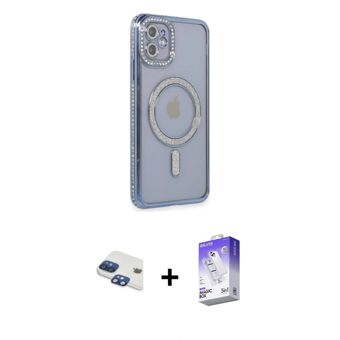 MARSİLYAN™- iPhone 11 Kılıf Zirve Doku Prime - Siyah Bilvis 5in1 3D Magic Cam Ekran Koruyucu + Pers Alüminyum Kamera Lens - LT