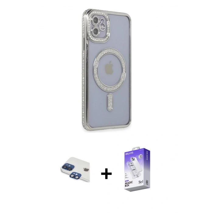MARSİLYAN™- iPhone 11 Kılıf Zirve Doku Prime - Siyah Bilvis 5in1 3D Magic Cam Ekran Koruyucu + Pers Alüminyum Kamera Lens - LT