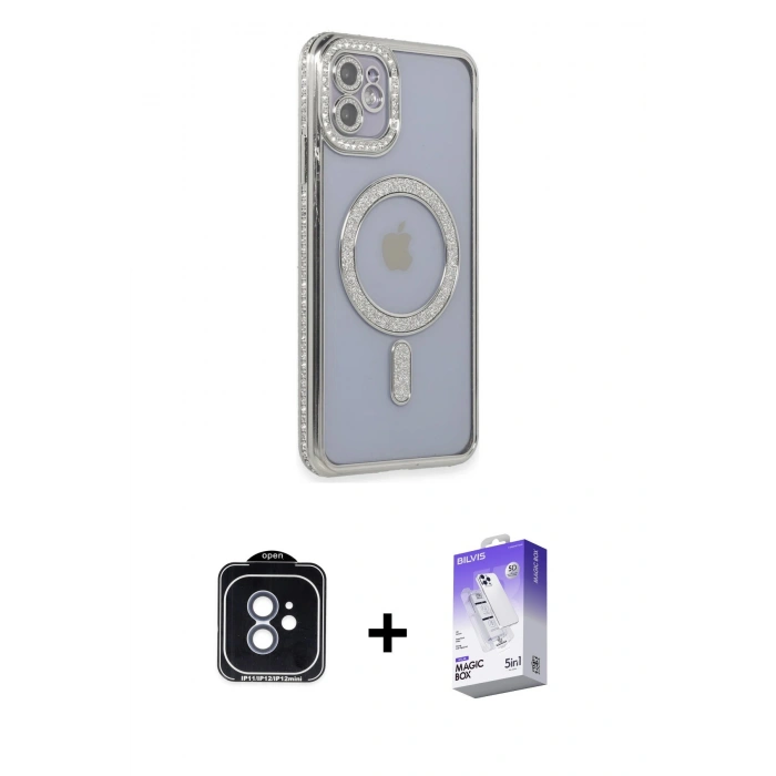 MARSİLYAN™- iPhone 11 Kılıf Zirve Doku Prime - Siyah Bilvis 5in1 3D Magic Cam Ekran Koruyucu + PVD Metal Kamera Lens - MI