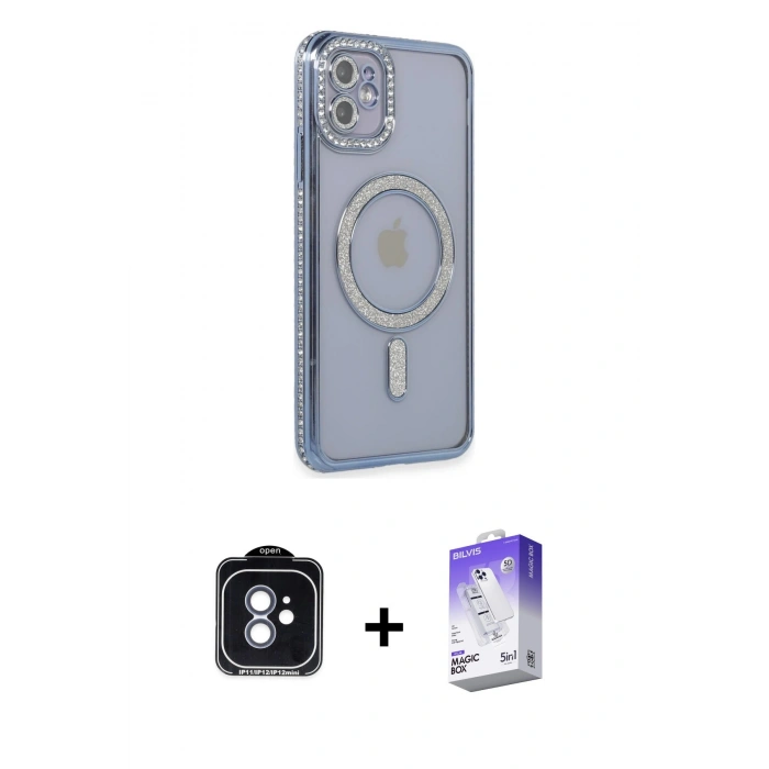 MARSİLYAN™- iPhone 11 Kılıf Zirve Doku Prime - Siyah Bilvis 5in1 3D Magic Cam Ekran Koruyucu + PVD Metal Kamera Lens - MI