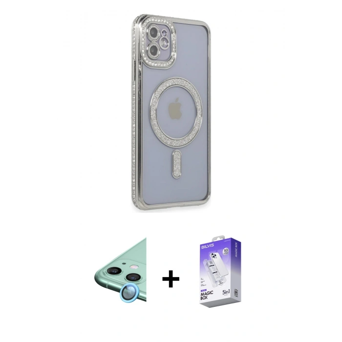 MARSİLYAN™- iPhone 11 Kılıf Zirve Doku Prime - Siyah Bilvis 5in1 3D Magic Cam Ekran Koruyucu + Raze Metal Kamera Lens - MI