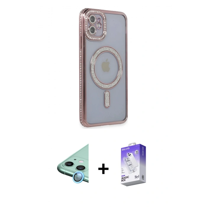 MARSİLYAN™- iPhone 11 Kılıf Zirve Doku Prime - Siyah Bilvis 5in1 3D Magic Cam Ekran Koruyucu + Raze Metal Kamera Lens - MI