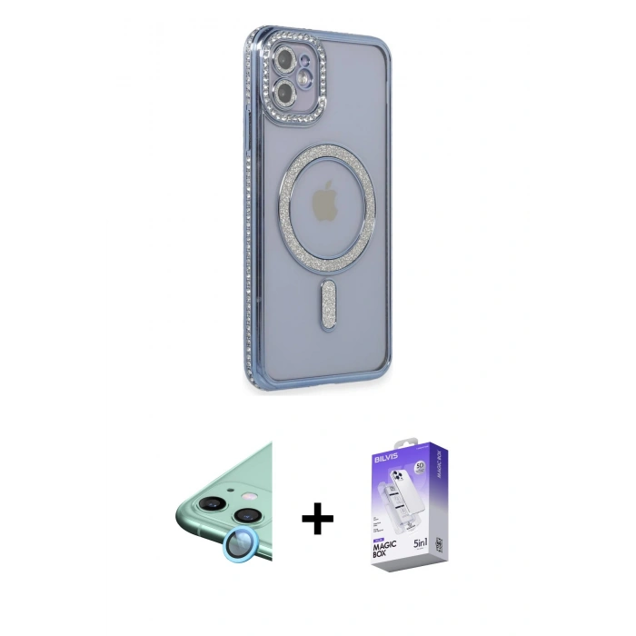MARSİLYAN™- iPhone 11 Kılıf Zirve Doku Prime - Siyah Bilvis 5in1 3D Magic Cam Ekran Koruyucu + Raze Metal Kamera Lens - MI