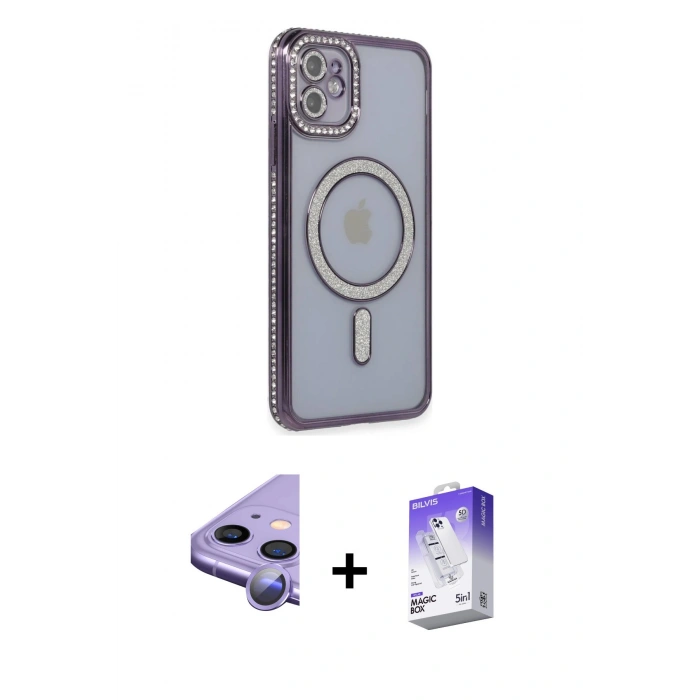 MARSİLYAN™- iPhone 11 Kılıf Zirve Doku Prime - Siyah Bilvis 5in1 3D Magic Cam Ekran Koruyucu + Raze Metal Kamera Lens - MR