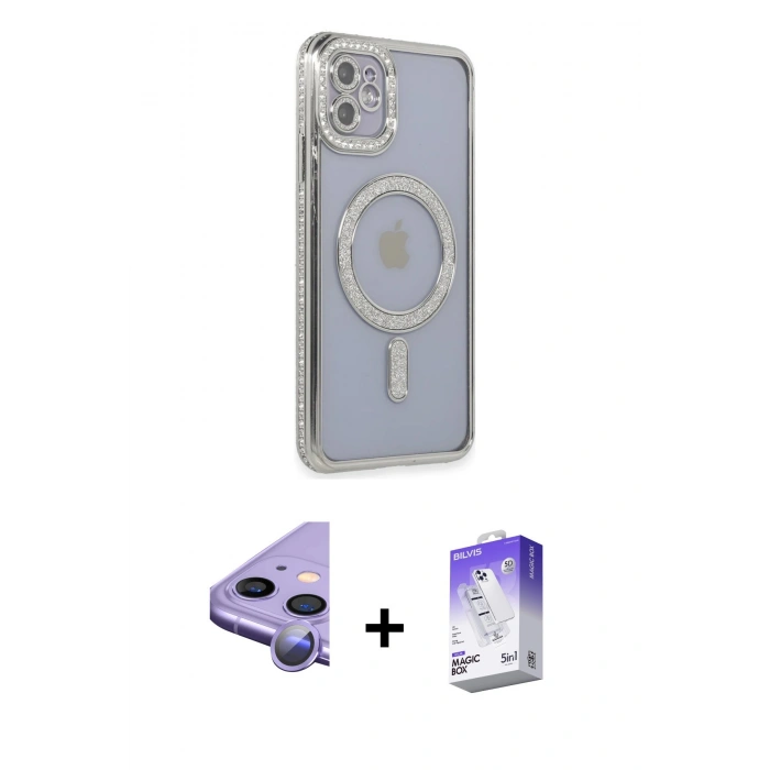 MARSİLYAN™- iPhone 11 Kılıf Zirve Doku Prime - Siyah Bilvis 5in1 3D Magic Cam Ekran Koruyucu + Raze Metal Kamera Lens - MR