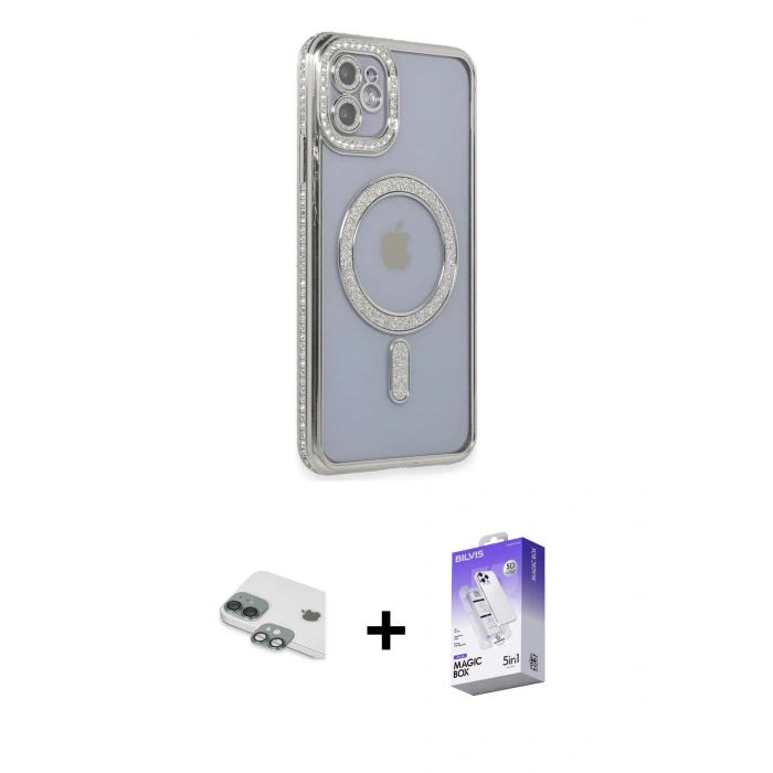 MARSİLYAN™- iPhone 11 Kılıf Zirve Doku Prime - Siyah Bilvis 5in1 3D Magic Cam Ekran Koruyucu + Pers Alüminyum Kamera Lens - YL