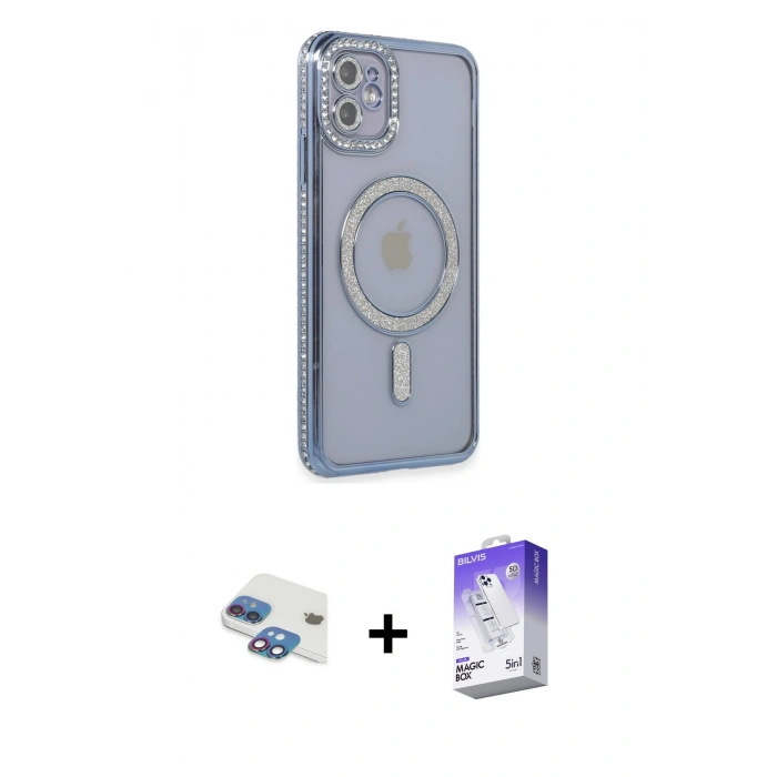 MARSİLYAN™- iPhone 11 Kılıf Zirve Doku Prime - Siyah Bilvis 5in1 3D Magic Cam Ekran Koruyucu + Pers Alüminyum Kamera Lens - GI