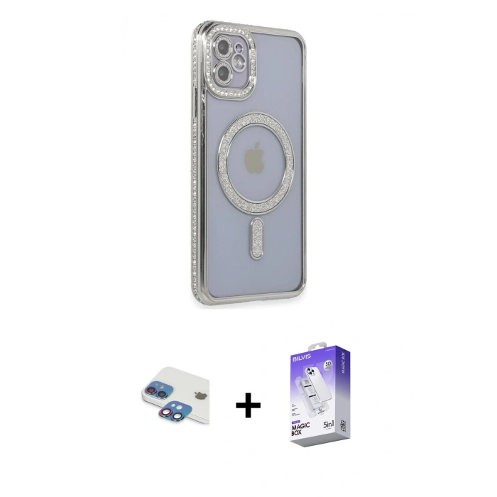 MARSİLYAN™- iPhone 11 Kılıf Zirve Doku Prime - Siyah Bilvis 5in1 3D Magic Cam Ekran Koruyucu + Pers Alüminyum Kamera Lens - GI