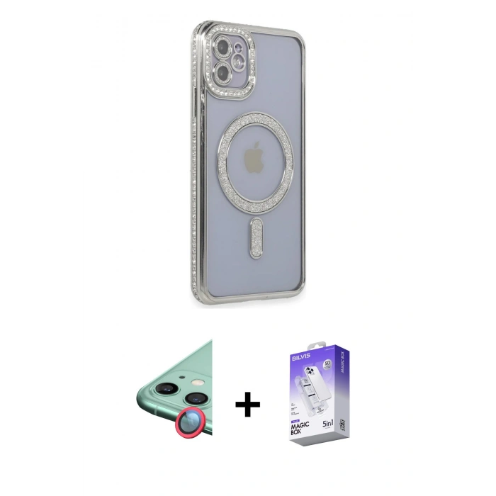 MARSİLYAN™- iPhone 11 Kılıf Zirve Doku Prime - Siyah Bilvis 5in1 3D Magic Cam Ekran Koruyucu + Raze Metal Kamera Lens - KI