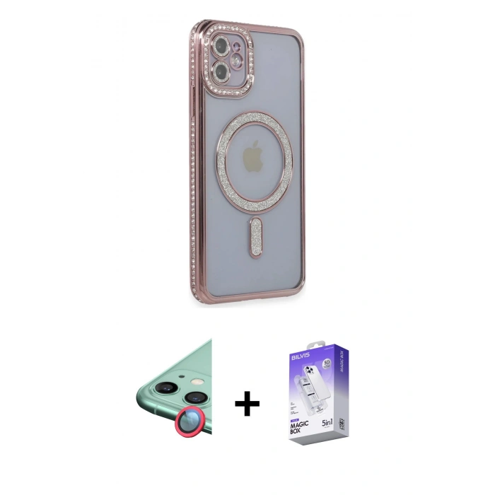 MARSİLYAN™- iPhone 11 Kılıf Zirve Doku Prime - Siyah Bilvis 5in1 3D Magic Cam Ekran Koruyucu + Raze Metal Kamera Lens - KI