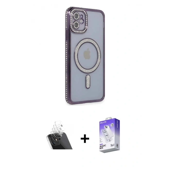 MARSİLYAN™- iPhone 11 Kılıf Zirve Doku Prime - Siyah Bilvis 5in1 3D Magic Cam Ekran Koruyucu + Kamera Lens Koruma Cam - SF