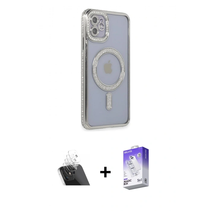 MARSİLYAN™- iPhone 11 Kılıf Zirve Doku Prime - Siyah Bilvis 5in1 3D Magic Cam Ekran Koruyucu + Kamera Lens Koruma Cam - SF