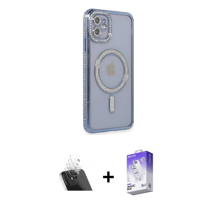 MARSİLYAN™- iPhone 11 Kılıf Zirve Doku Prime - Siyah Bilvis 5in1 3D Magic Cam Ekran Koruyucu + Kamera Lens Koruma Cam - SF