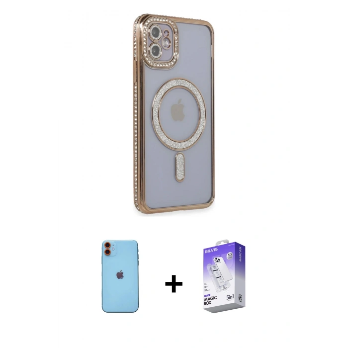 MARSİLYAN™- iPhone 11 Kılıf Zirve Doku Prime - Siyah Bilvis 5in1 3D Magic Cam Ekran Koruyucu + Neon Fosforlu Kamera Lens - TU