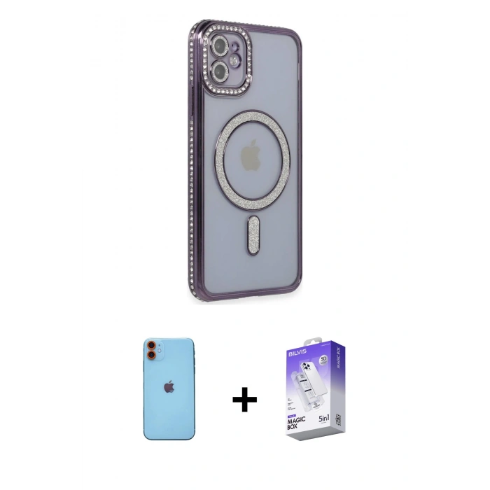 MARSİLYAN™- iPhone 11 Kılıf Zirve Doku Prime - Siyah Bilvis 5in1 3D Magic Cam Ekran Koruyucu + Neon Fosforlu Kamera Lens - TU