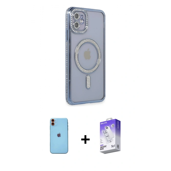 MARSİLYAN™- iPhone 11 Kılıf Zirve Doku Prime - Siyah Bilvis 5in1 3D Magic Cam Ekran Koruyucu + Neon Fosforlu Kamera Lens - TU