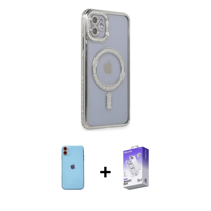 MARSİLYAN™- iPhone 11 Kılıf Zirve Doku Prime - Siyah Bilvis 5in1 3D Magic Cam Ekran Koruyucu + Neon Fosforlu Kamera Lens - TU
