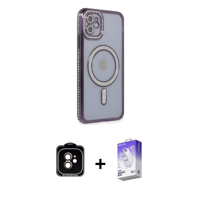 MARSİLYAN™- iPhone 11 Kılıf Zirve Doku Prime - Siyah Bilvis 5in1 3D Magic Cam Ekran Koruyucu + PVD Metal Kamera Lens - TU
