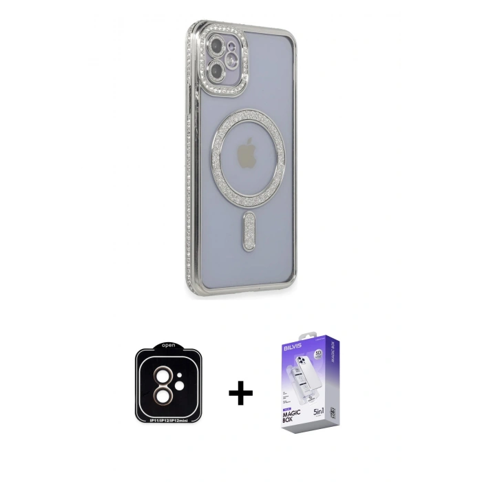 MARSİLYAN™- iPhone 11 Kılıf Zirve Doku Prime - Siyah Bilvis 5in1 3D Magic Cam Ekran Koruyucu + PVD Metal Kamera Lens - TU
