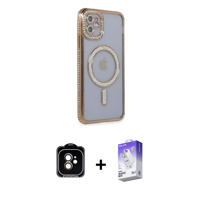 MARSİLYAN™- iPhone 11 Kılıf Zirve Doku Prime - Siyah Bilvis 5in1 3D Magic Cam Ekran Koruyucu + PVD Metal Kamera Lens - TU