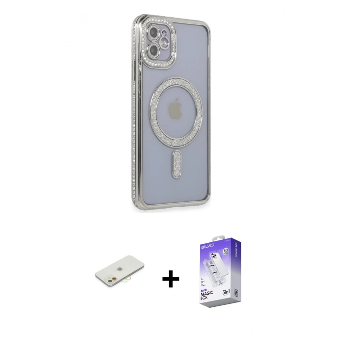 MARSİLYAN™- iPhone 11 Kılıf Zirve Doku Prime - Siyah Bilvis 5in1 3D Magic Cam Ekran Koruyucu + Renkli Kamera Lens Koruma Cam - TU