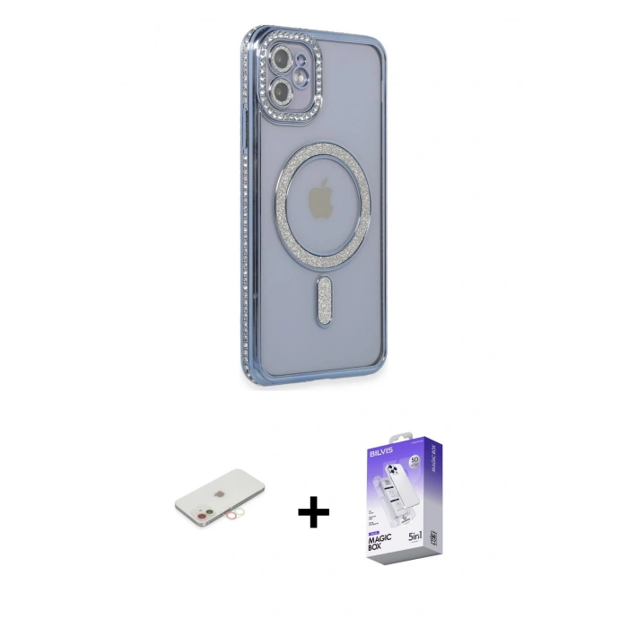 MARSİLYAN™- iPhone 11 Kılıf Zirve Doku Prime - Siyah Bilvis 5in1 3D Magic Cam Ekran Koruyucu + Renkli Kamera Lens Koruma Cam - YL
