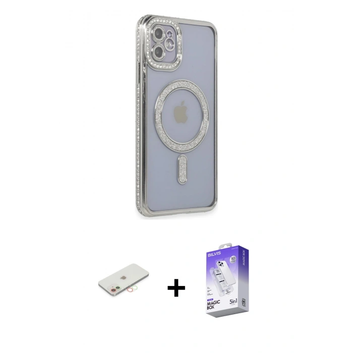 MARSİLYAN™- iPhone 11 Kılıf Zirve Doku Prime - Siyah Bilvis 5in1 3D Magic Cam Ekran Koruyucu + Renkli Kamera Lens Koruma Cam - YL