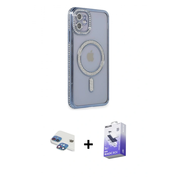 MARSİLYAN™- iPhone 11 Kılıf Zirve Doku Prime - Siyah Bilvis 5in1 5D Magic Hayalet Cam Ekran Koruyucu + Pers Alüminyum Kamera Lens - GI