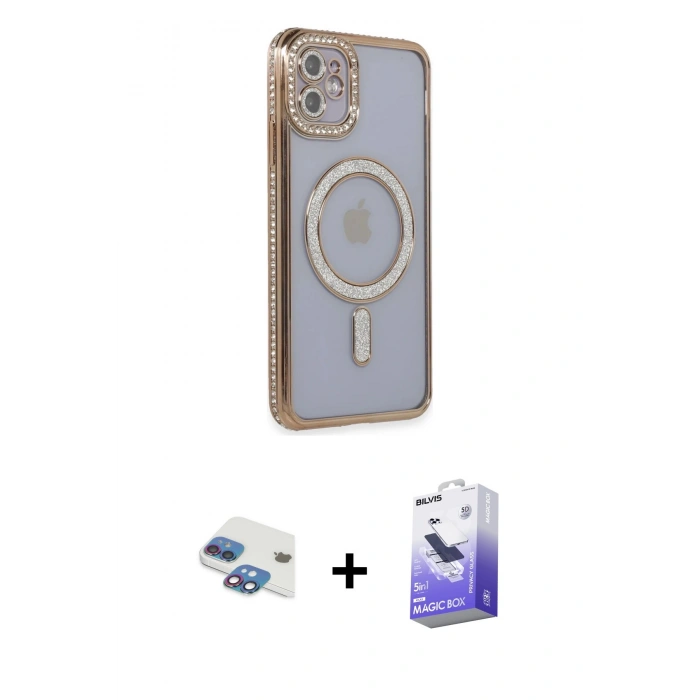 MARSİLYAN™- iPhone 11 Kılıf Zirve Doku Prime - Siyah Bilvis 5in1 5D Magic Hayalet Cam Ekran Koruyucu + Pers Alüminyum Kamera Lens - GI