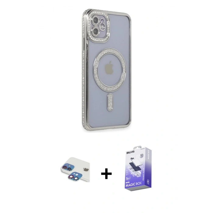 MARSİLYAN™- iPhone 11 Kılıf Zirve Doku Prime - Siyah Bilvis 5in1 5D Magic Hayalet Cam Ekran Koruyucu + Pers Alüminyum Kamera Lens - GI