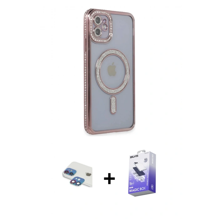 MARSİLYAN™- iPhone 11 Kılıf Zirve Doku Prime - Siyah Bilvis 5in1 5D Magic Hayalet Cam Ekran Koruyucu + Pers Alüminyum Kamera Lens - GI